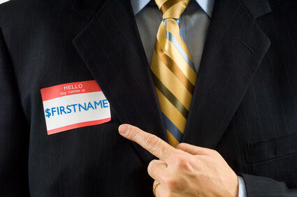 A photo of a name tag on a suit