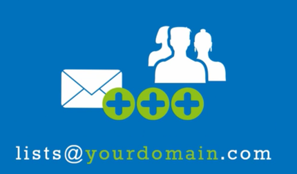 A graphic with people and a custom domain