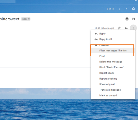 A screenshot of filtering with Gmail