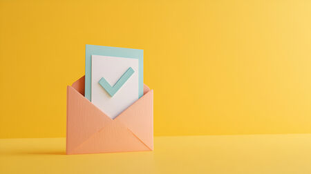 A picture of an envelope with a validation mark on the outside